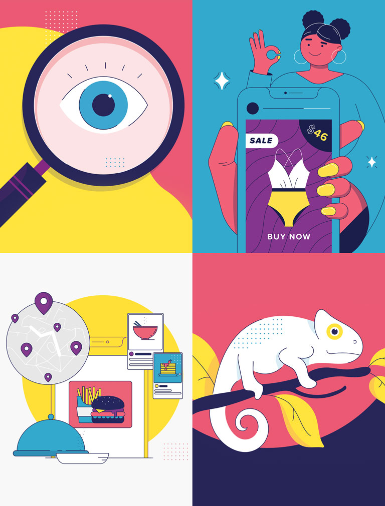 Für Smartly entwickelte Grafiken und Icons in knalligen Farben